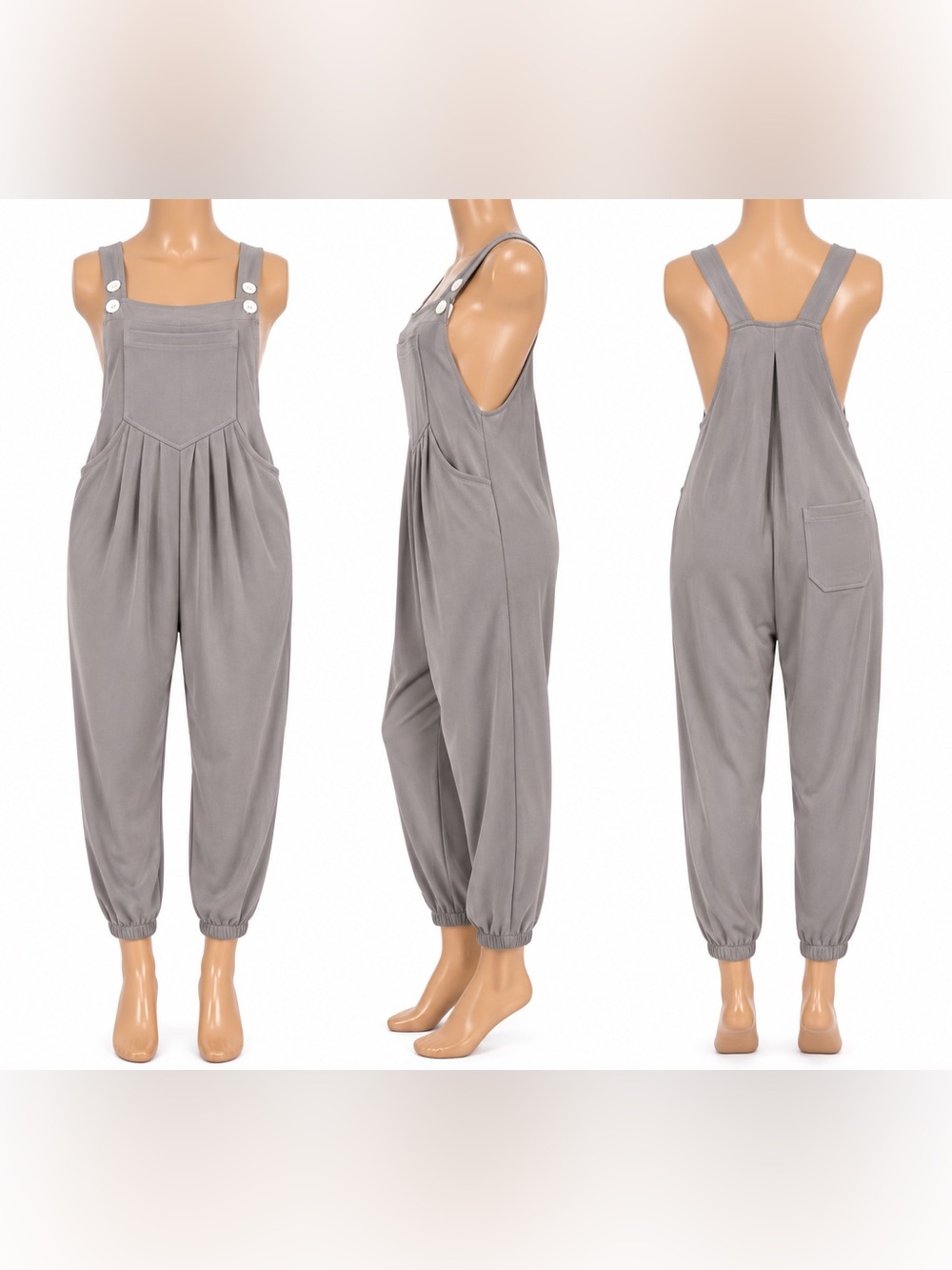 NWT Halara Waffle Jogger Overalls Mink Ash Gray Pockets XS Tall